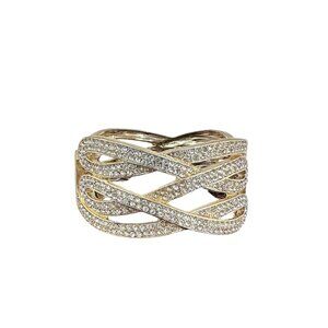 Womens Bangle Bracelet CZ Gold Tone Bling Costume Jewelry 2 Inches Wide